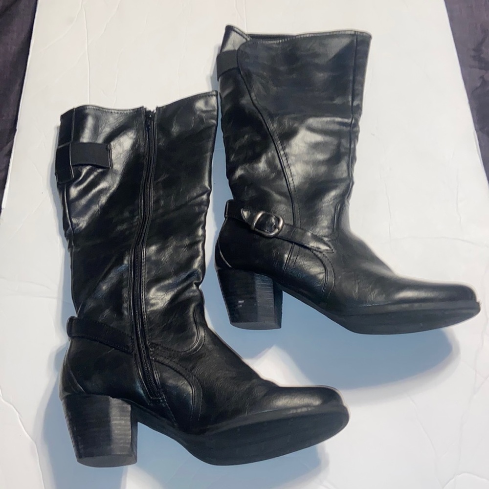 Bare Trap thigh high black heeled boots size 9M